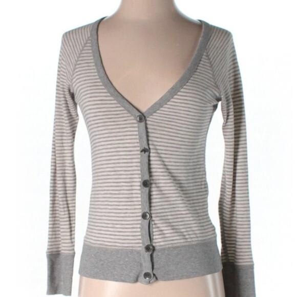 J. Crew Gray Striped Button Up Cardigan Sweater - Picture 1 of 7